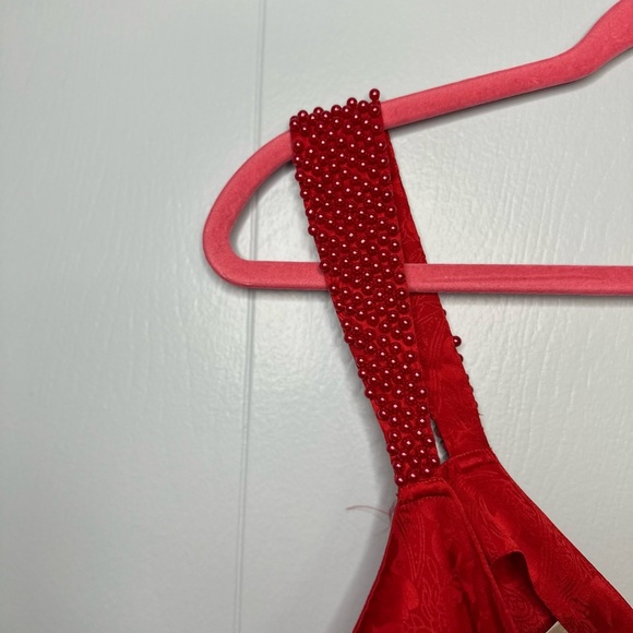 Vintage Victoria’s Secret Satin Romper Red Beaded Y2K Lingerie Bodysuit S - Picture 3 of 8